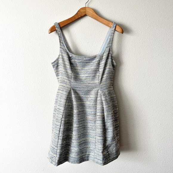 By Anthropologie Silver Metallic Tweed Fit Flare Mini Dress women's size  12 NEW - threedaughtersproperties.com